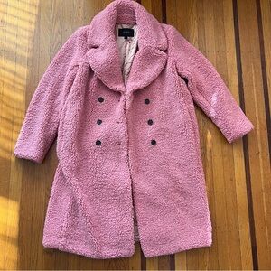J. Crew Double-breasted teddy sherpa topcoat pink L large NWOT #BA528